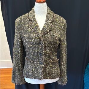 J Jill Brown and Green Blazer Structured Wool Blend